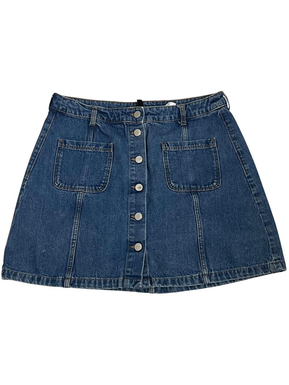 Divided Denim A Line Skirt Womens 12 Blue Button Front Pockets Casual Mini